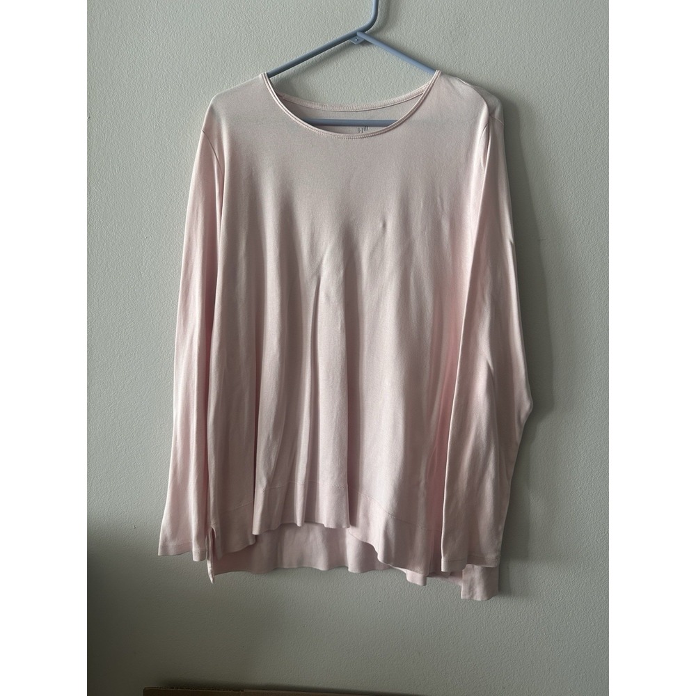 J Jill Perfect Pima Cotton High Low Tee Shirt Womens Large Pink Long Sleeve
